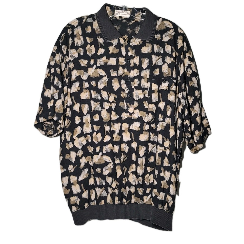 Vintage Norm Thompson Mens Large Polo Shirt Casual Colorful Abstract